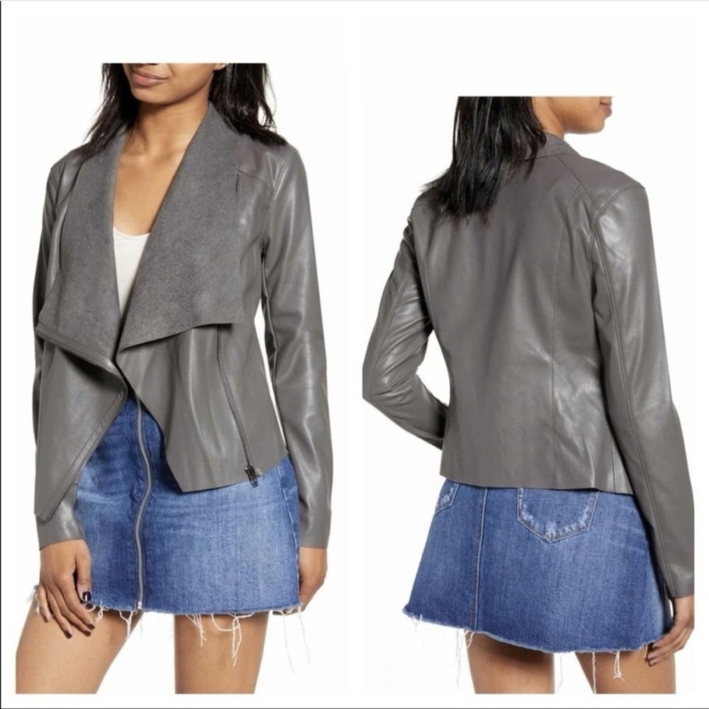 Blank NYC Drape Front Faux Leather Grey Moto Jacket, size S